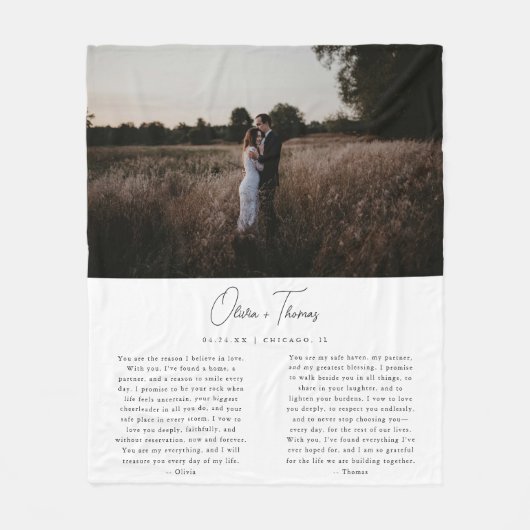 Minimalistische White Script Wedding Vows Foto Fleece Deken (Voorkant)