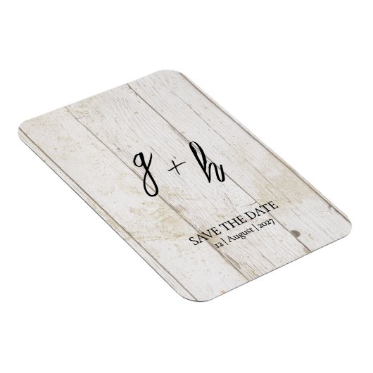 Minimalistische White Wood  Save Date Initialen Magneet (Rechterzijde)