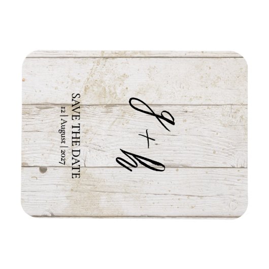 Minimalistische White Wood  Save Date Initialen Magneet (Horizontaal)