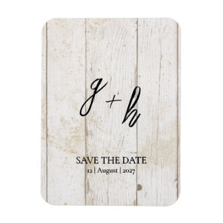 Minimalistische White Wood  Save Date Initialen Magneet