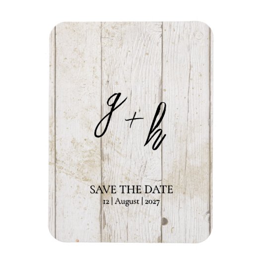 Minimalistische White Wood Save Date Initialen Magneet (Verticaal)