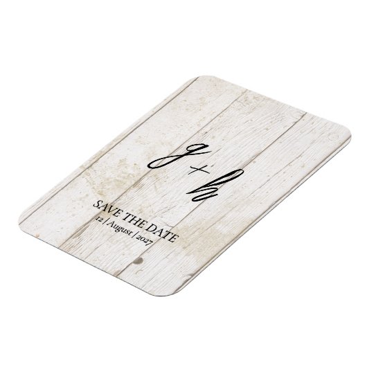 Minimalistische White Wood  Save Date Initialen Magneet (Linkerzijde)