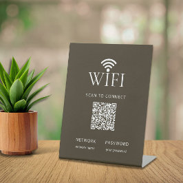 Minimalistische WiFi-netwerkwachtwoord QR-code Bru Reclamebord Met Voetstuk