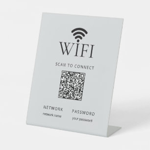 Minimalistische WiFi-netwerkwachtwoord QR-code gri Reclamebord Met Voetstuk
