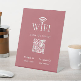 Minimalistische WiFi-wachtwoord QR-code Stof Roze Reclamebord Met Voetstuk