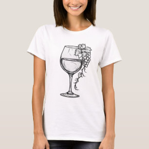 Minimalistische wijnglas & druiven lijn kunst zome t-shirt