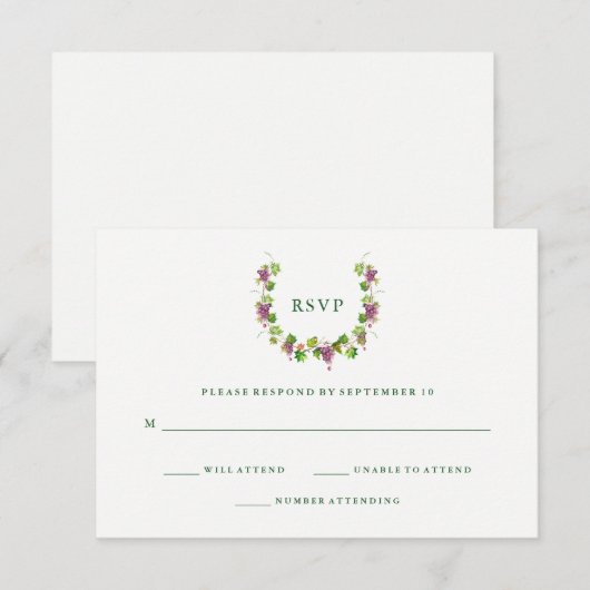 minimalistische wijnmakerij | Groene tekst bruilof RSVP Kaartje (Voorkant / Achterkant)