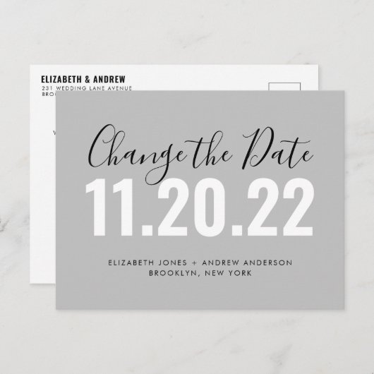Minimalistische wijziging van datum bruiloft uitst aankondigingskaart (Voorkant / Achterkant)