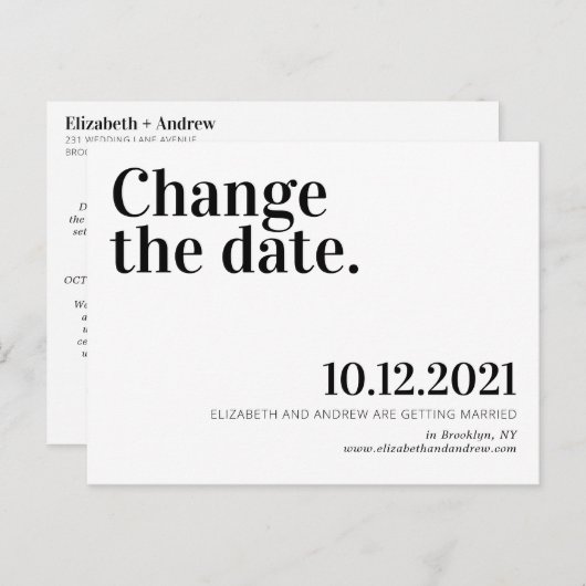 Minimalistische wijziging van de datum bruiloft ui aankondigingskaart (Voorkant / Achterkant)