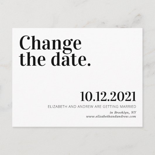 Minimalistische wijziging van de datum bruiloft ui aankondigingskaart (Voorkant)