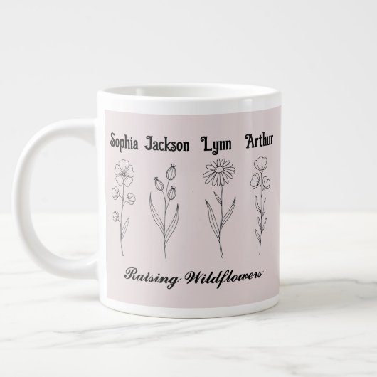 Minimalistische Wilde Bloem Aangepaste Kindernaam Grote Koffiekop (Links)