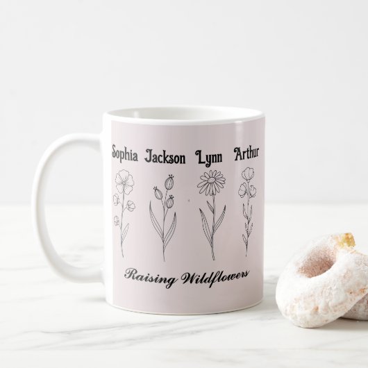 Minimalistische Wilde Bloem Aangepaste Kindernaam  Koffiemok (Met donut)