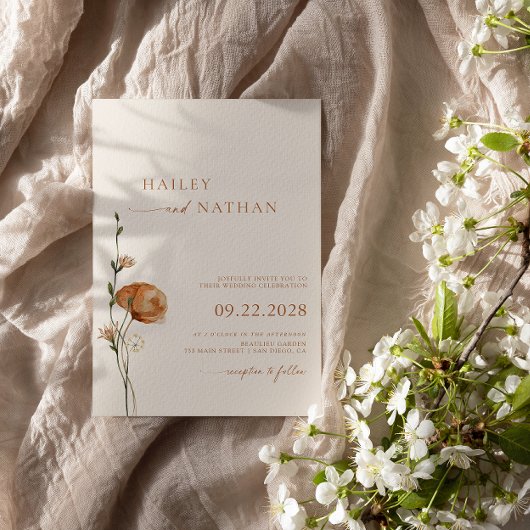 Minimalistische Wilde Bloem Boheemse Bruiloft Kaart