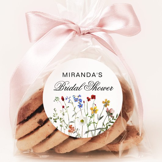 Minimalistische Wilde Bloem Bruidsbruiloft Retour Ronde Sticker