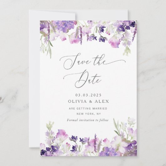 Minimalistische wilde bloem lavendel bewaar de dat save the date (Voorkant)