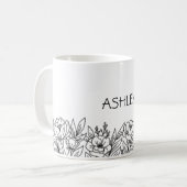 Minimalistische Wilde Bloem Monogram Koffiemok (Voorkant links)