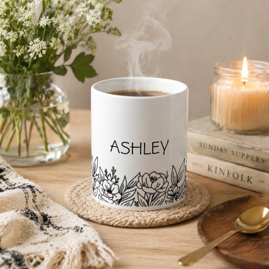 Minimalistische Wilde Bloem Monogram Koffiemok