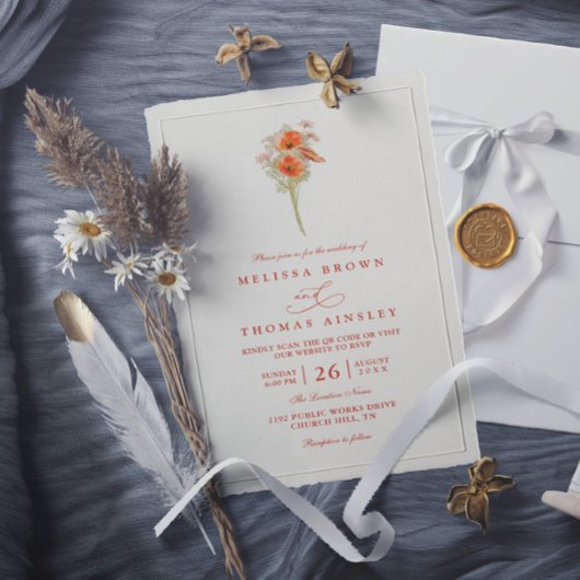 Minimalistische Wilde Bloem Rustieke Chic QR Code Kaart