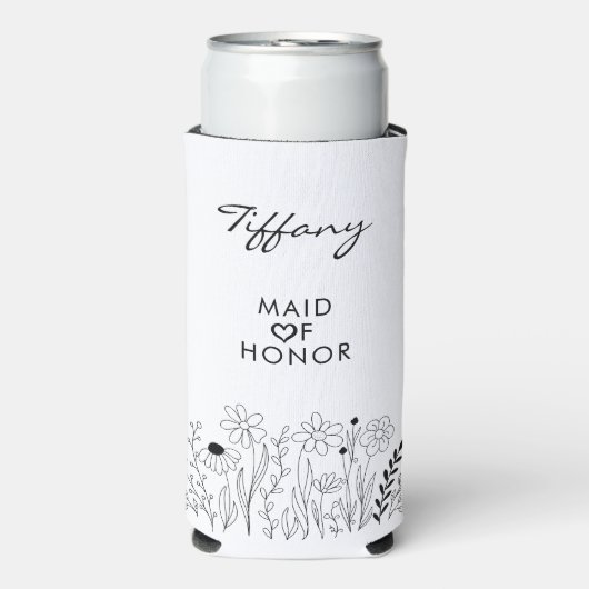 Minimalistische Wilde Bloem Schattige Bruidsmeisje Seltzer Blikjeskoeler (Seltzer Voorkant)