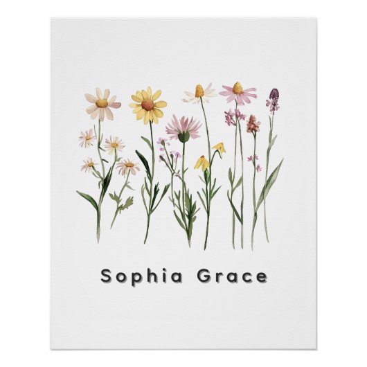 Minimalistische wilde bloemen aangepaste naam perfect poster (Voorkant)