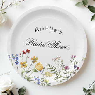 Minimalistische Wilde Bloemen Bruidsdouche Papieren Bordje