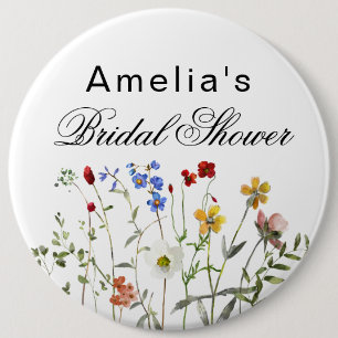 Minimalistische Wilde Bloemen Bruidsdouche Ronde Button 6,0 Cm