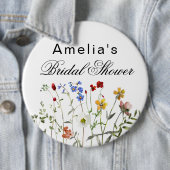 Minimalistische Wilde Bloemen Bruidsdouche Ronde Button 6,0 Cm (In situ)