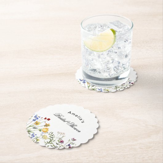 Minimalistische Wilde Bloemen Bruidsfeest Kartonnen Onderzetters (Insitu)