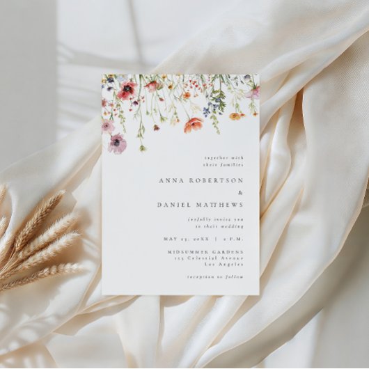 Minimalistische Wilde Bloemen Bruiloft Kaart