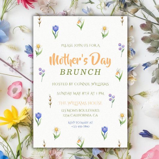 Minimalistische wilde bloemen Moederdag Brunch Kaart