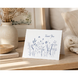 Minimalistische Wilde Bloemenweide Blau Dank Bedankkaart