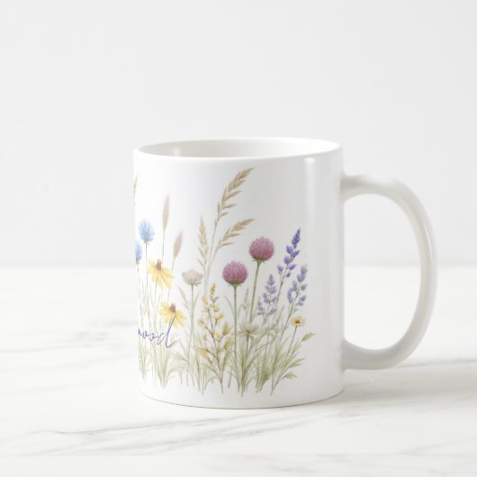 Minimalistische Wilde Bloemenweide Mok – Delicaat (Rechts)