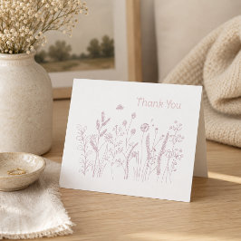 Minimalistische Wilde Bloemenweide Roze Dank Bedankkaart