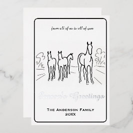 Minimalistische Wilde Paard Familie Maatwerk Folie Feestdagenkaart
