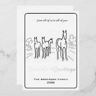 Minimalistische Wilde Paard Familie Maatwerk Folie Feestdagenkaart