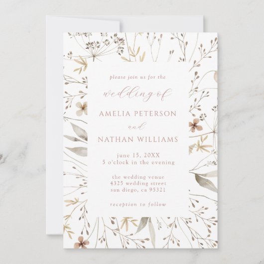 Minimalistische Wildflower Botanische bruiloft Kaart (Voorkant)