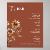 Minimalistische Wildflower bruiloft Drinken Bar Me Poster (Voorkant)