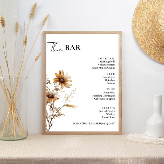 Minimalistische Wildflower bruiloft Drinken Bar Me Poster