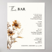 Minimalistische Wildflower bruiloft Drinken Bar Me Poster (Voorkant)