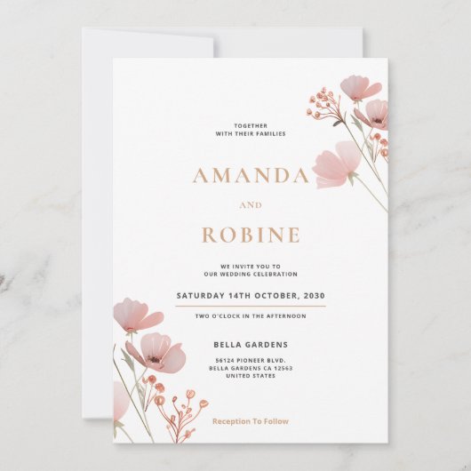Minimalistische Wildflower bruiloft uitnodiging (Voorkant)