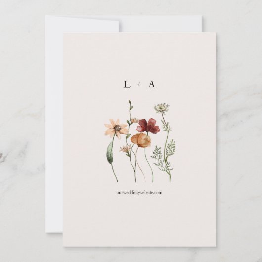 Minimalistische Wildflower bruiloft uitnodiging (Achterkant)