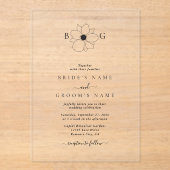 Minimalistische Wildflower Hand-getrokken Monogram Acryl Uitnodigingen (Voorkant)