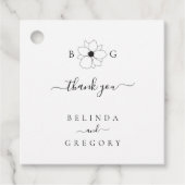 Minimalistische Wildflower Hand-getrokken Monogram Bedankjes Labels (Voorkant)