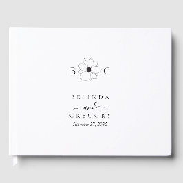 Minimalistische Wildflower Hand-getrokken Monogram Gastenboek