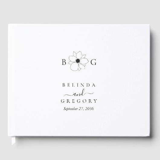 Minimalistische Wildflower Hand-getrokken Monogram Gastenboek (Voorkant)