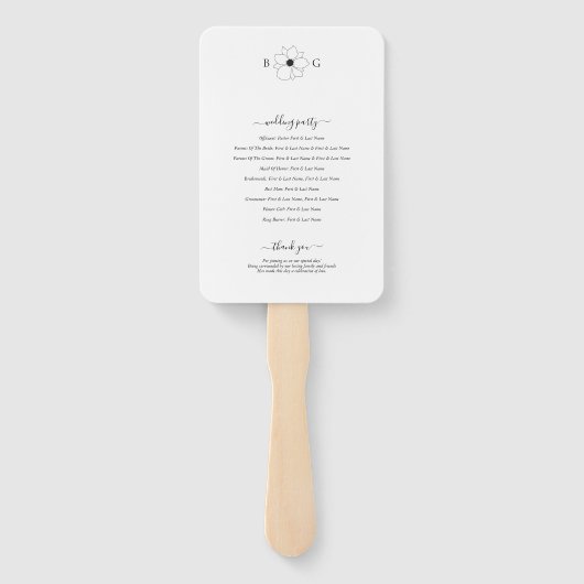 Minimalistische Wildflower Hand-getrokken Monogram Handwaaier (Achterkant)