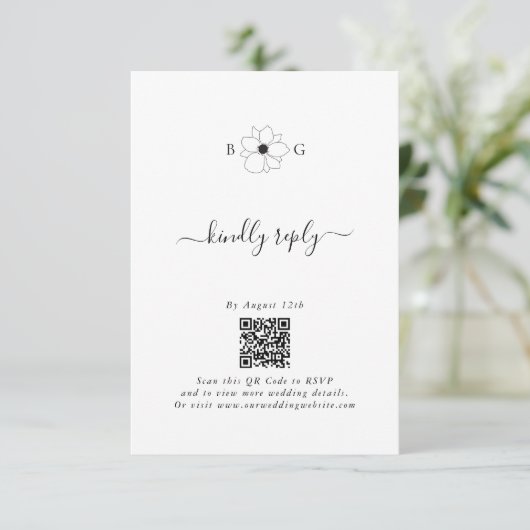 Minimalistische Wildflower Hand-getrokken Monogram Informatiekaartje (Staand voorkant)