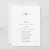 Minimalistische Wildflower Hand-getrokken Monogram Kaart (Voorkant)