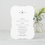 Minimalistische Wildflower Hand-getrokken Monogram Kaart (Staand voorkant)