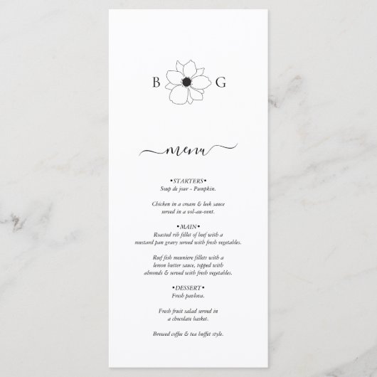 Minimalistische Wildflower Hand-getrokken Monogram Menu (Voorkant)